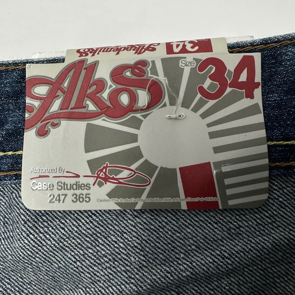 AKADEMIKS NWT Vintage J1 SoHo Men's Jeans Blue Baggy Wide Leg Denim‎ Y2K Size 34